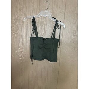 Nwt Reset By Jane Olive Green Smocked Crop Top with Tie Straps Size‎ Medium